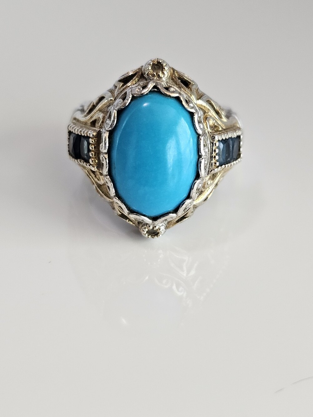 Sleeping Beauty Turquoise & London Blue Topaz Ring Sterling Silver 18k Sz 6